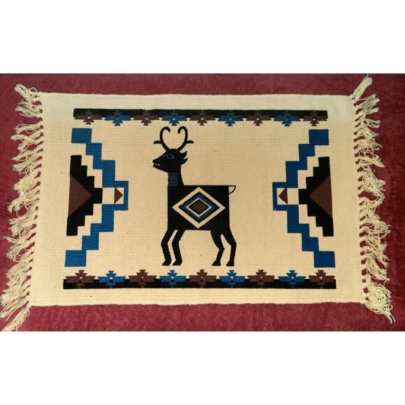 Placemat or Rug Co 19x13" Cotton Stencil Deer Southwestern Fringed - Picture 1 of 3